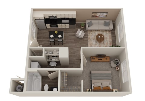 Floor plan for 1 bed, 1 bath, 624 sqft